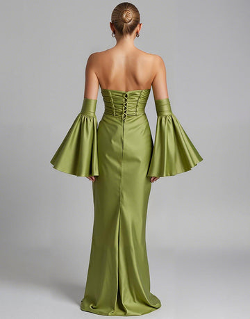 Turkos Puffärm Rynkad Axelbandslös Sjöjungfru Aftonklänning